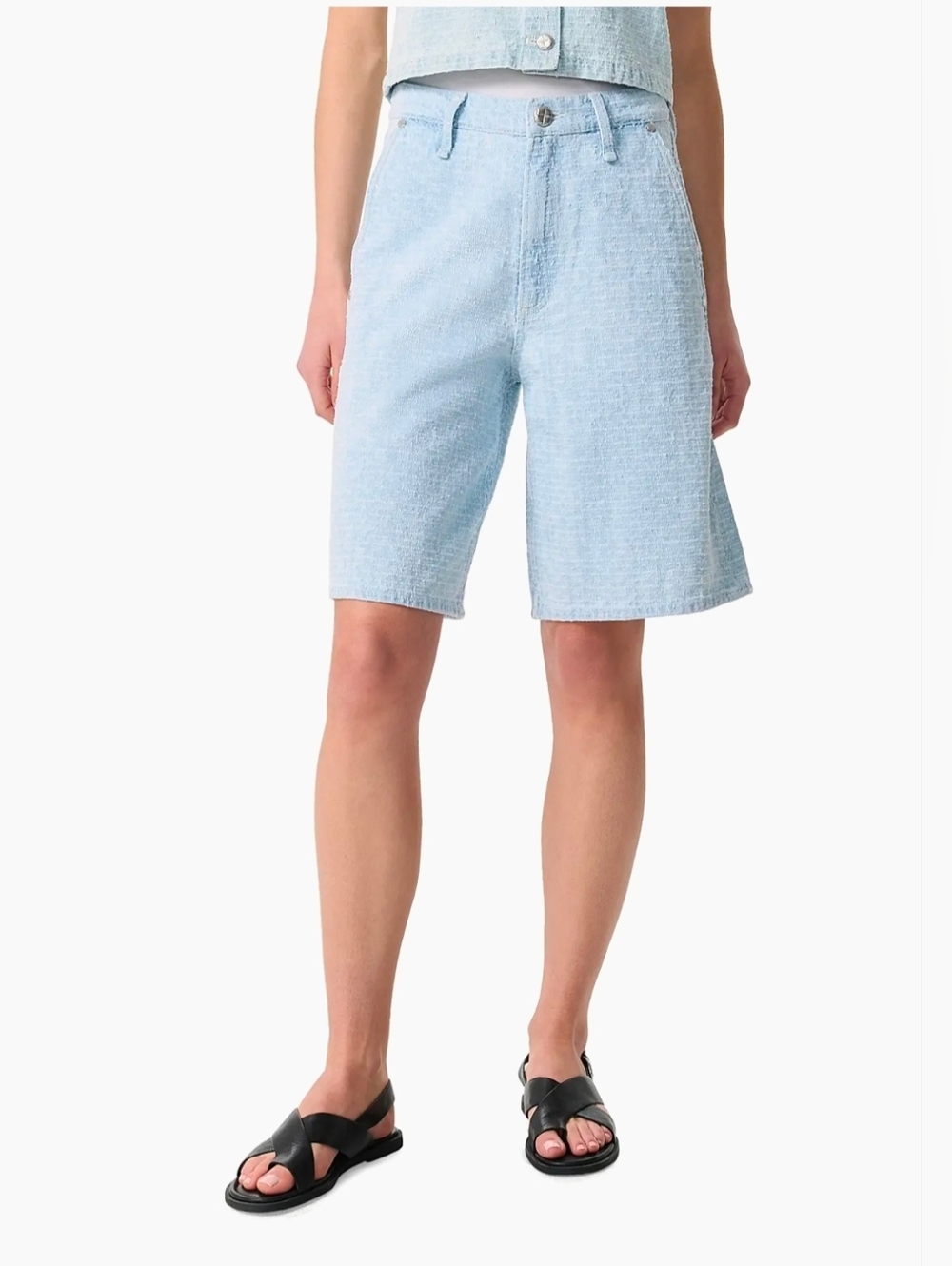 rag & bone The McKenna Tailored Textured Cotton Shorts Size 26 Sky Blue Tweed